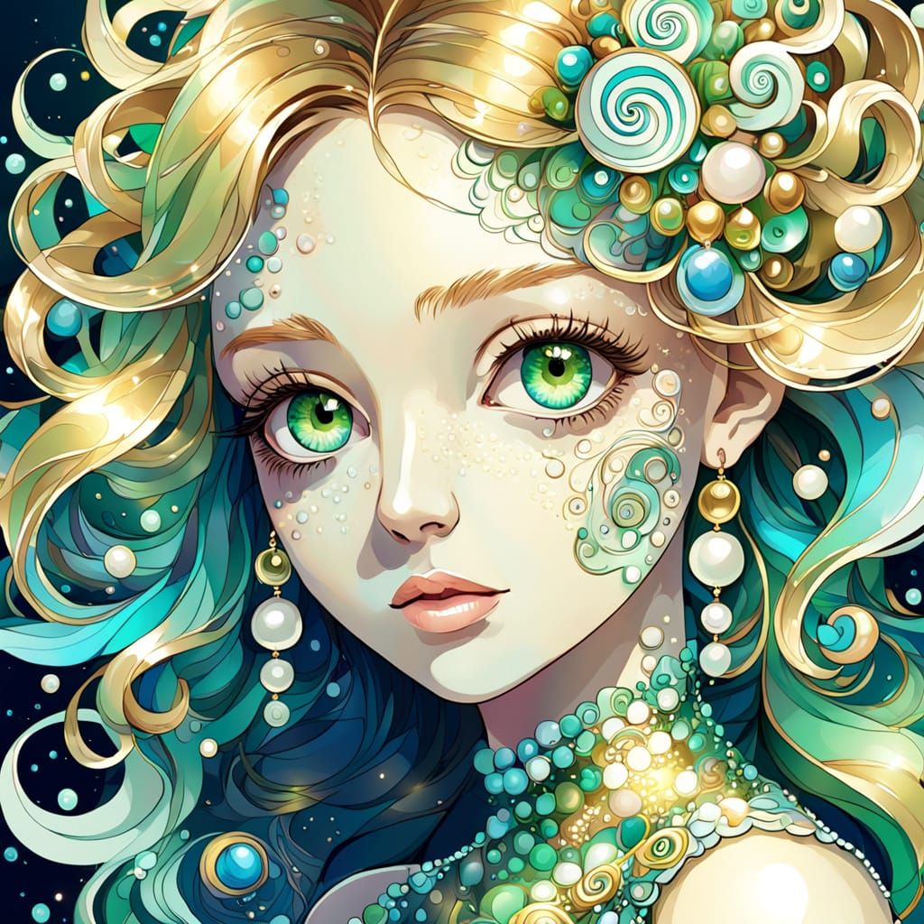 Ethereal Female Portrait in Vibrant Zentangle Style