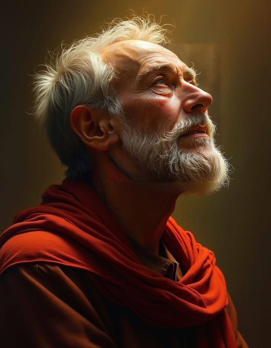 Aged Stoic Man with Golden Light