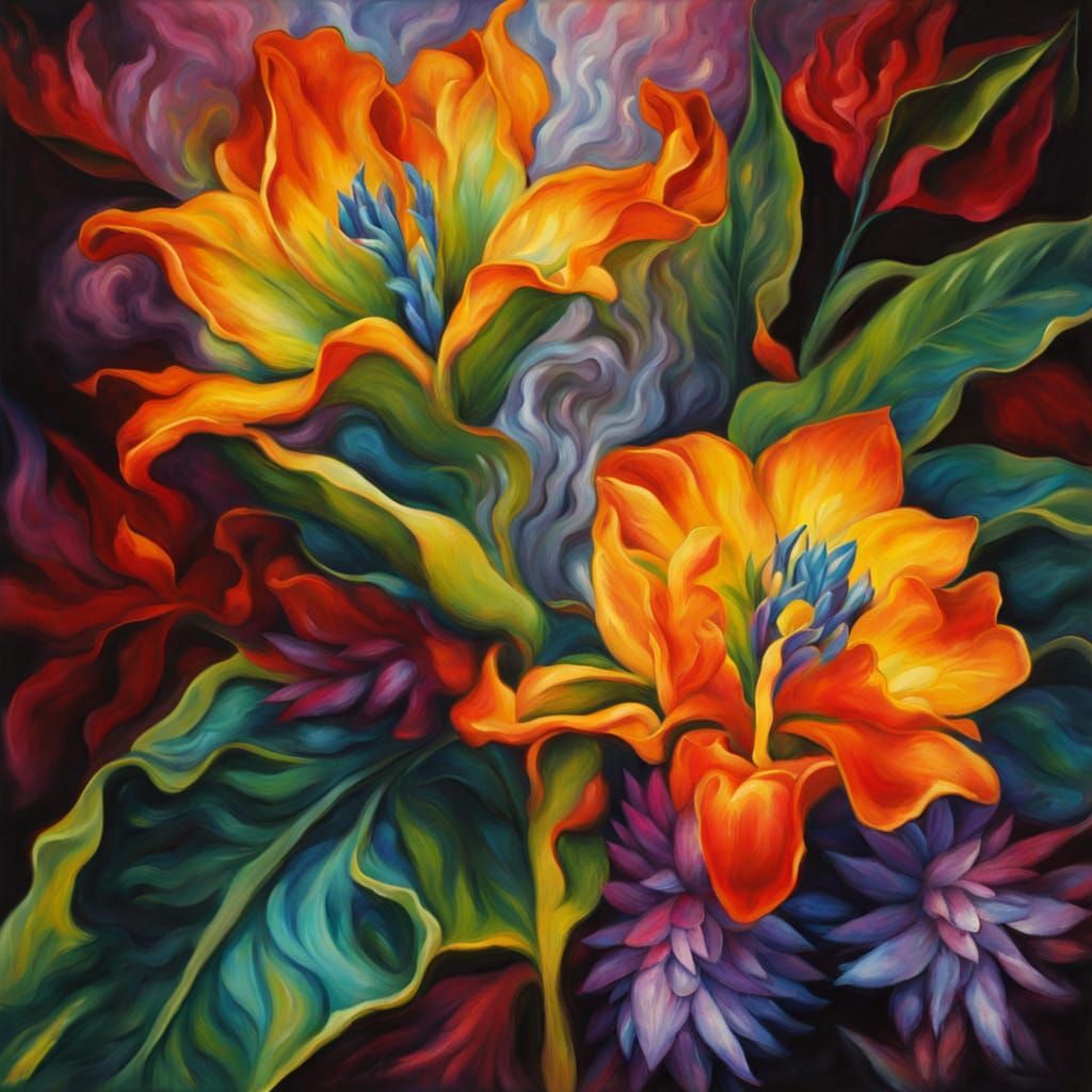 Impressionist Exotic Flower Unfolding Petals