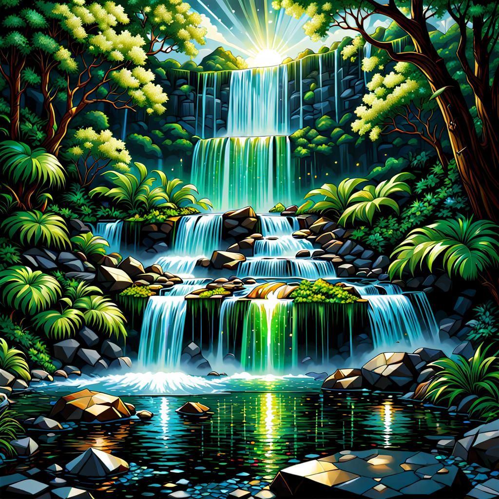 Dazzling Gemstone Mosaic Waterfall Wall Art