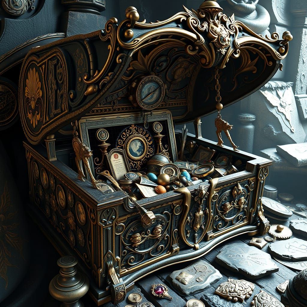 Ornate Medieval Chest with Endless Treasures