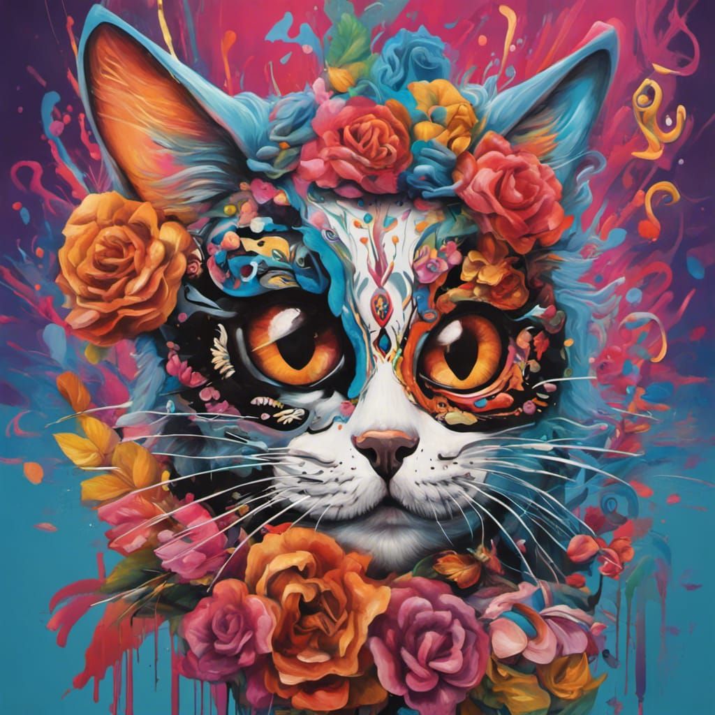 Day of the Dead Cats in Hyperrealistic Splash Art