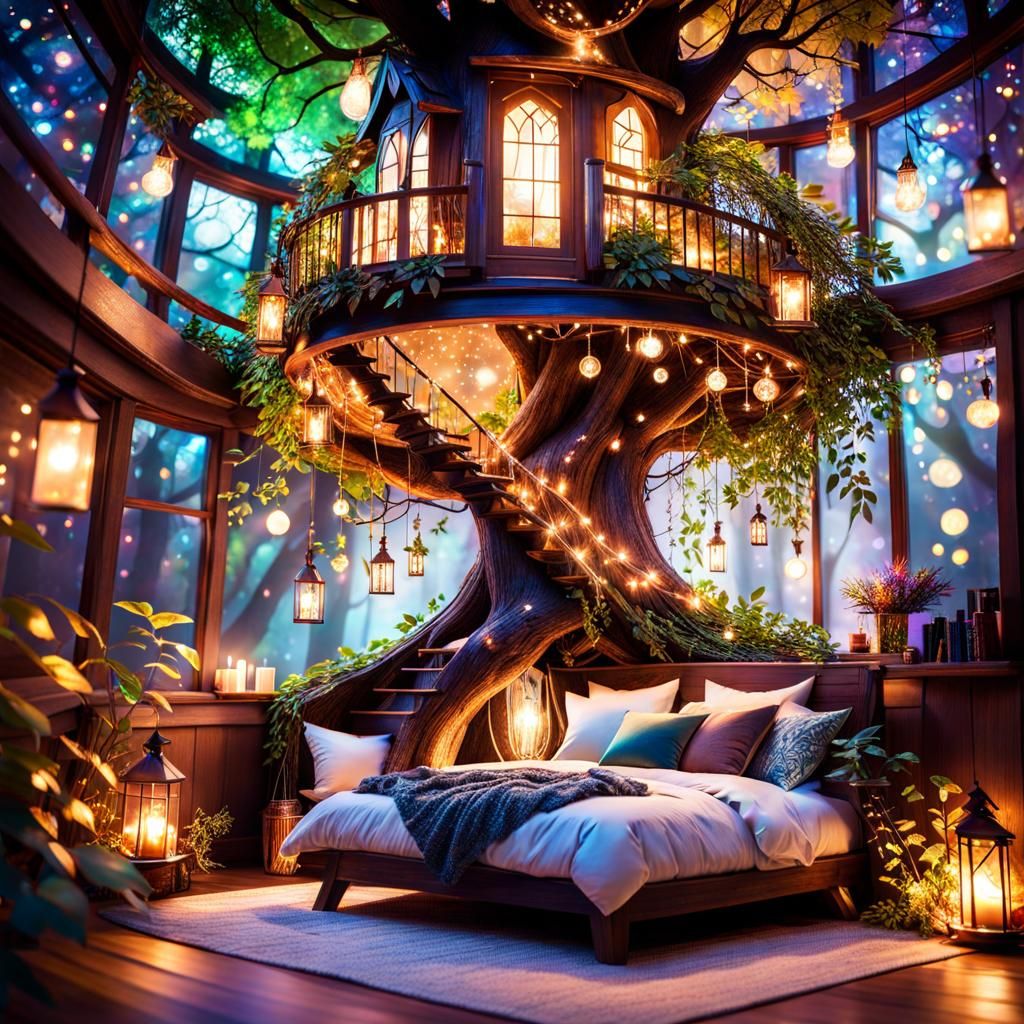 Magical Treehouse Living Room in Cel-Shaded Style