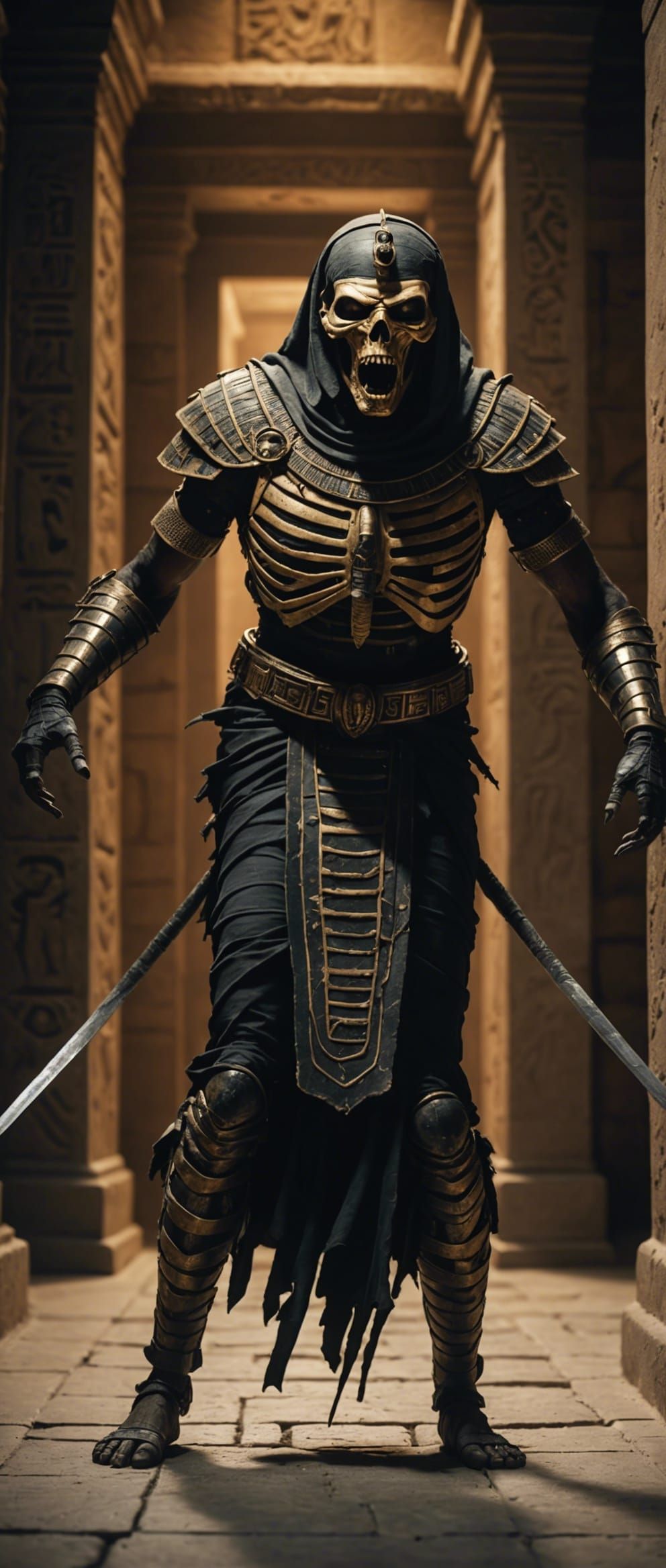 Vengeful Mummy Screams in Dark Tomb