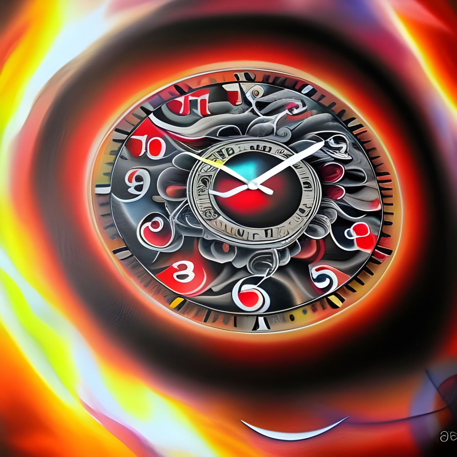 Cosmic Tattoo Art: Radiant Clock on Fire