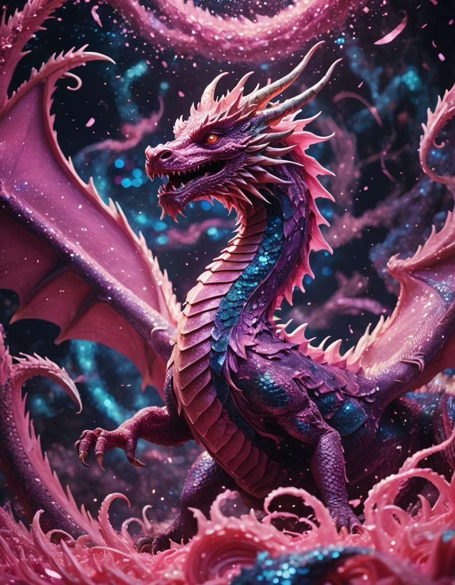 Majestic Pink Dragon in Glittering Vortex