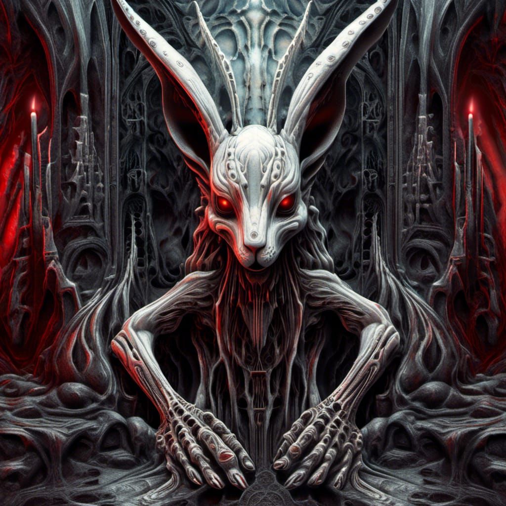 Gothic Steamgoth Diamond Lava Rabbit in HR Giger Style