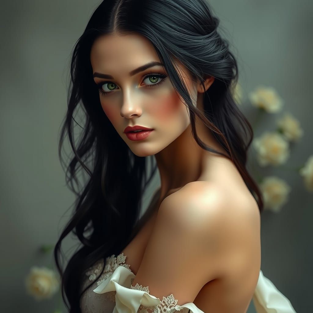 Ethereal Pre-Raphaelite Beauty in Hyper-Realistic Portrait