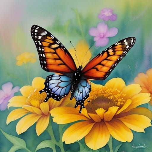 Vibrant Watercolor Butterfly in Whimsical Bloom