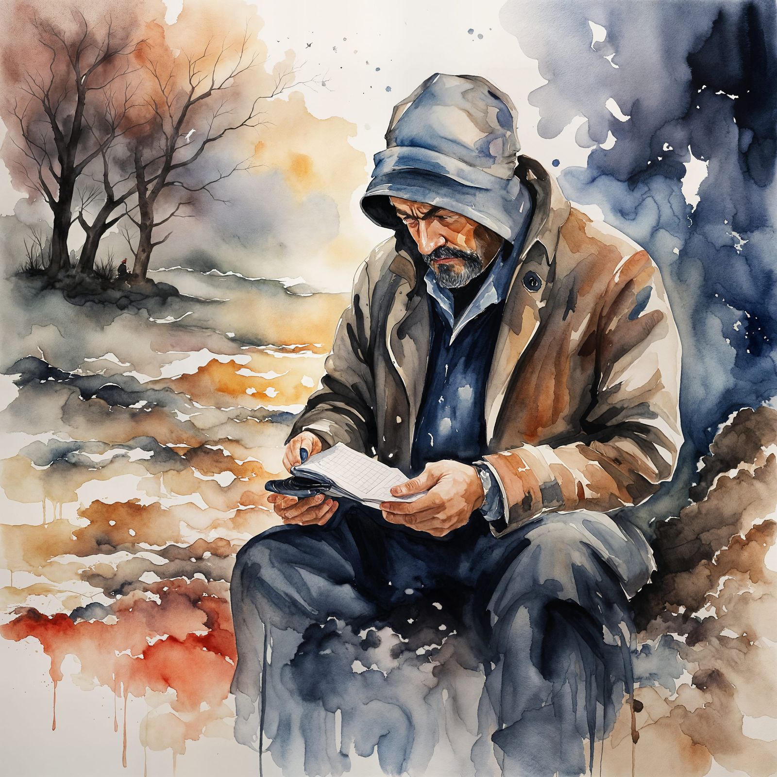 Solitude Unfolds: A Watercolor Meditation on Intellect