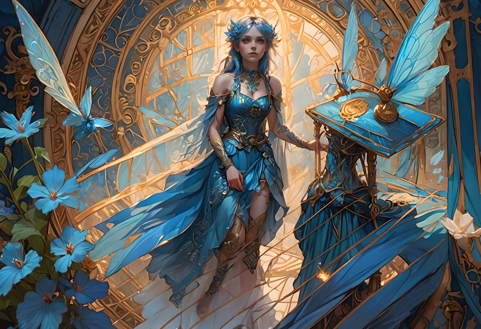 Blue Faerie Portrait in Hyperdetailed Style