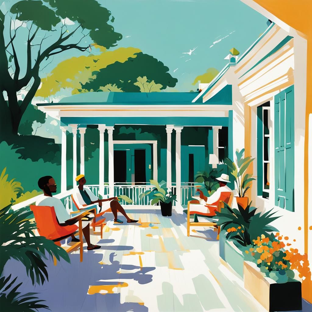Jamaican Veranda Scene in Pascal Campion's Style