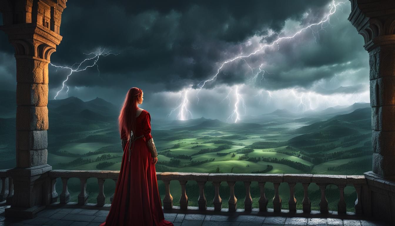 Girl Watches Storm: Dark Fantasy Concept Art