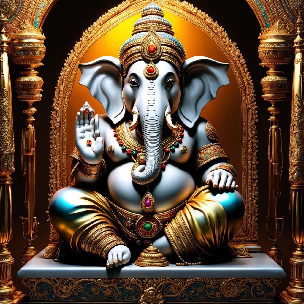 Opulent Ganesha in Ornate Glass Case