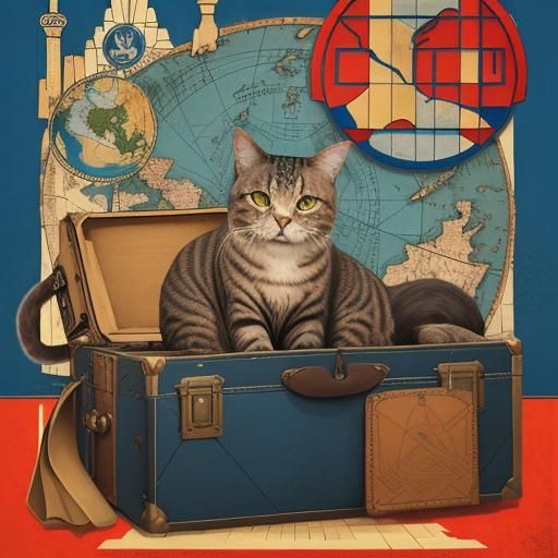 Cubist Art Deco Travel Poster of Majestic Cat