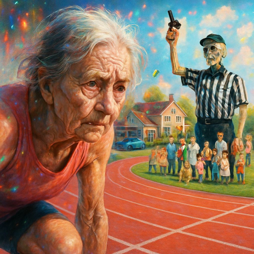Hyperrealistic Portrait of Aging Woman on Racetrack