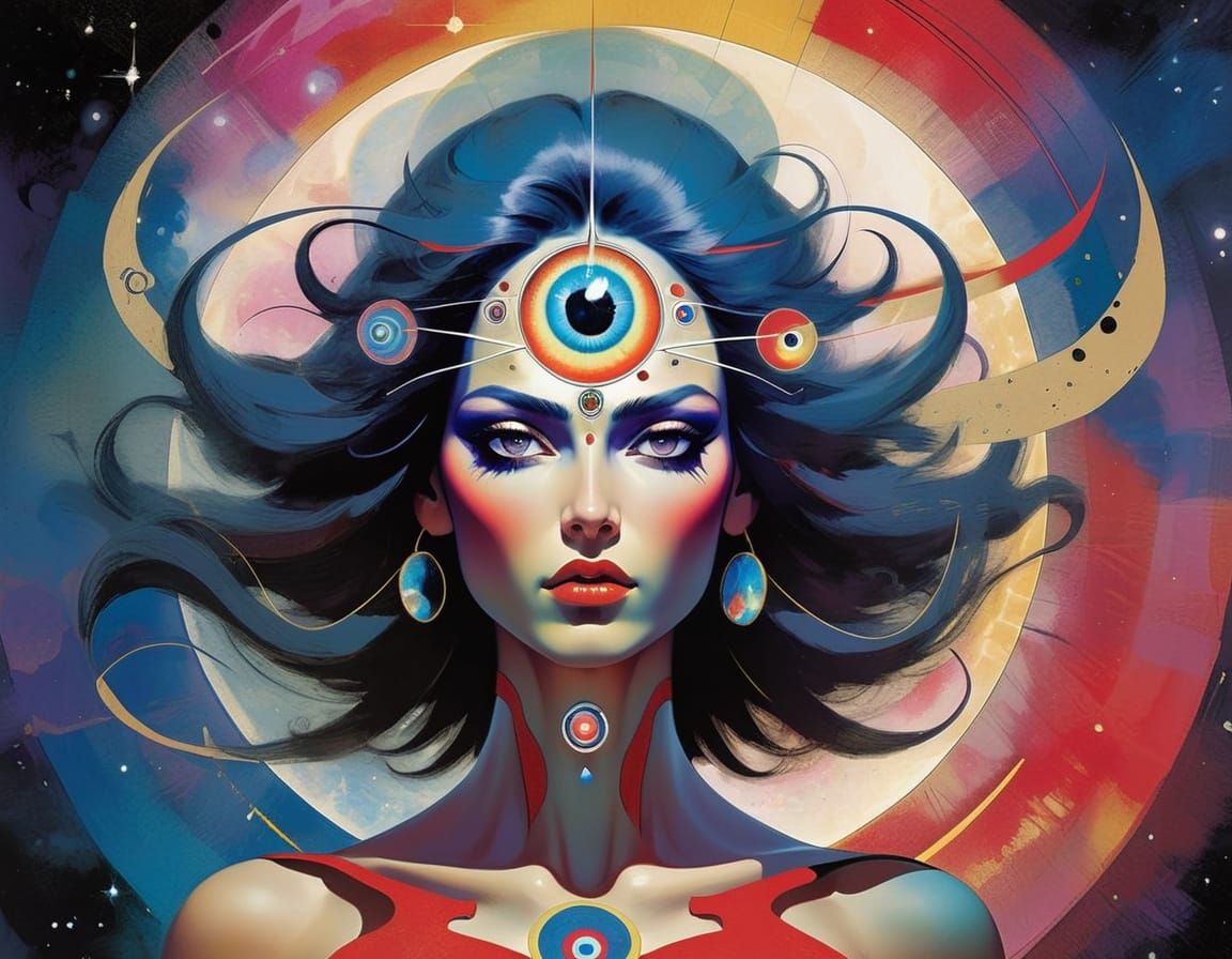 Abstract Third Eye Nebula Goddess in Seventies Style
