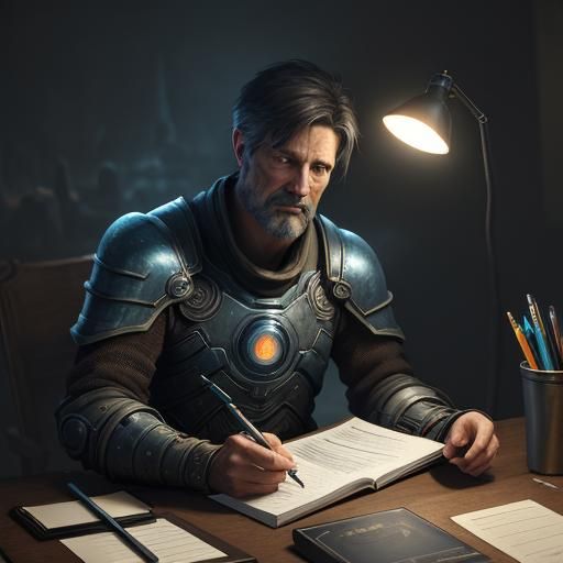 Fantasy Artist in Cave-Like Study, Matte Painting