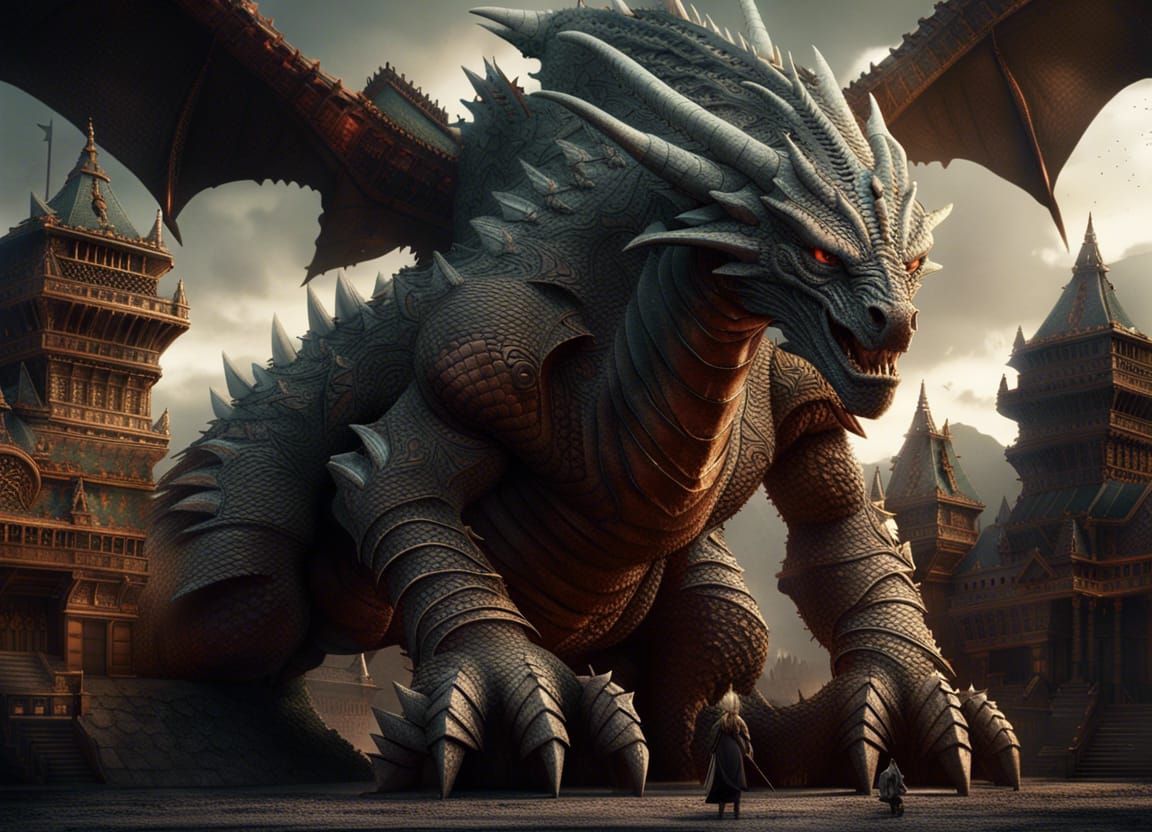 Epic Golem Dragon in Digital Matte Painting