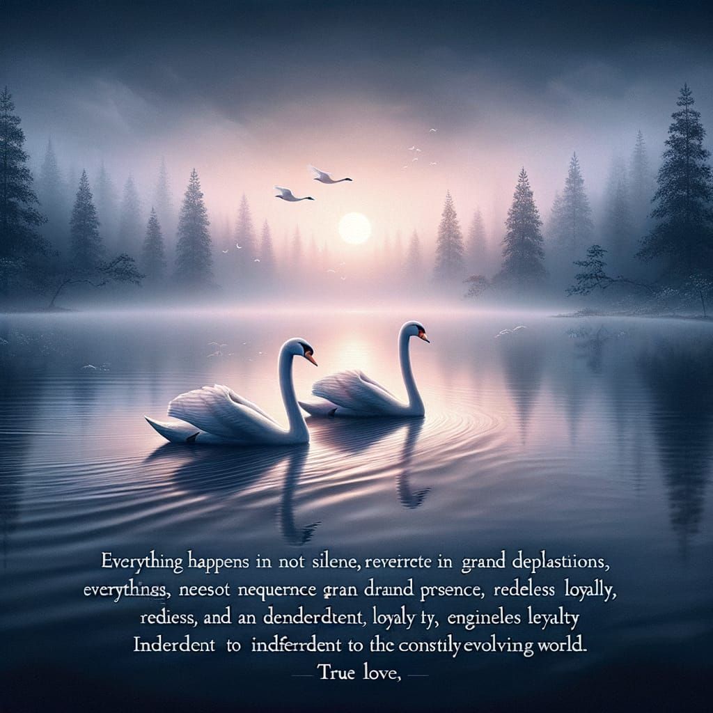 Serene Lake Scene with Two Gracious Swans in Gentle Motion