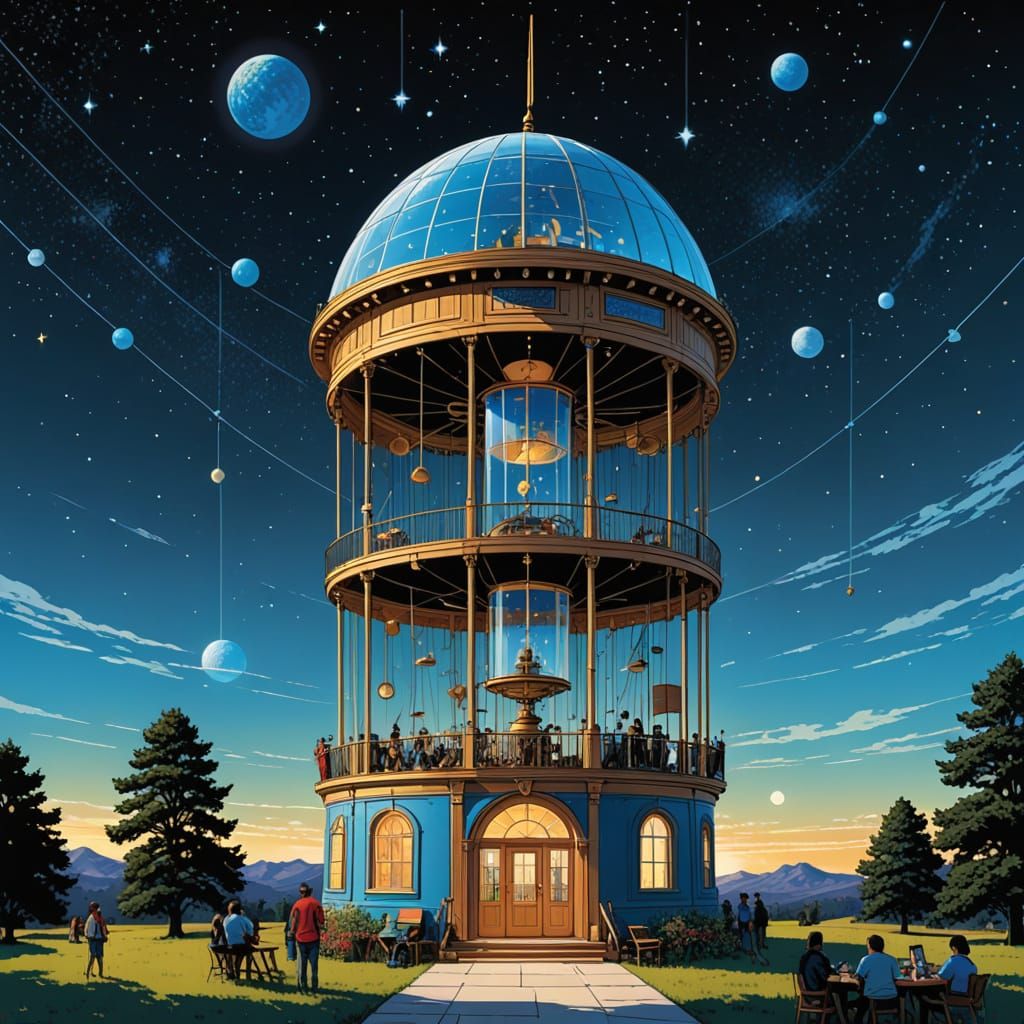 Glitchy Domed Observatory Floor Plan in Comic Book Style