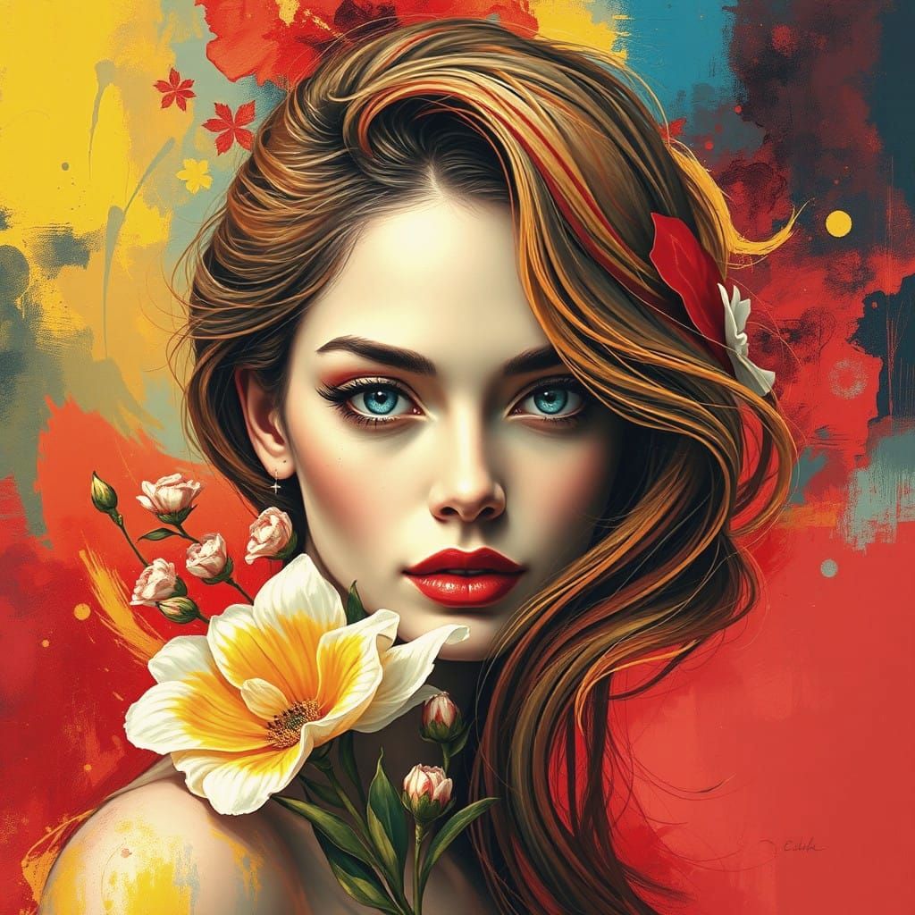 Vibrant Abstract Portrait of a Mysterious Woman