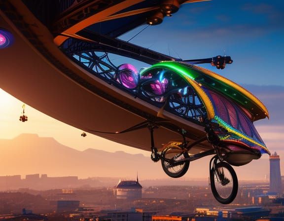 Steampunk Flying Machines Over Budapest: Ornate Digital Art