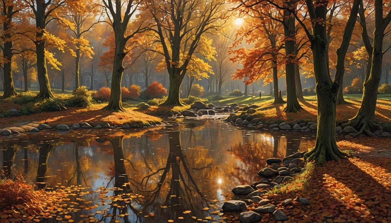 Hyperrealistic Autumn Landscape in Evening Sun