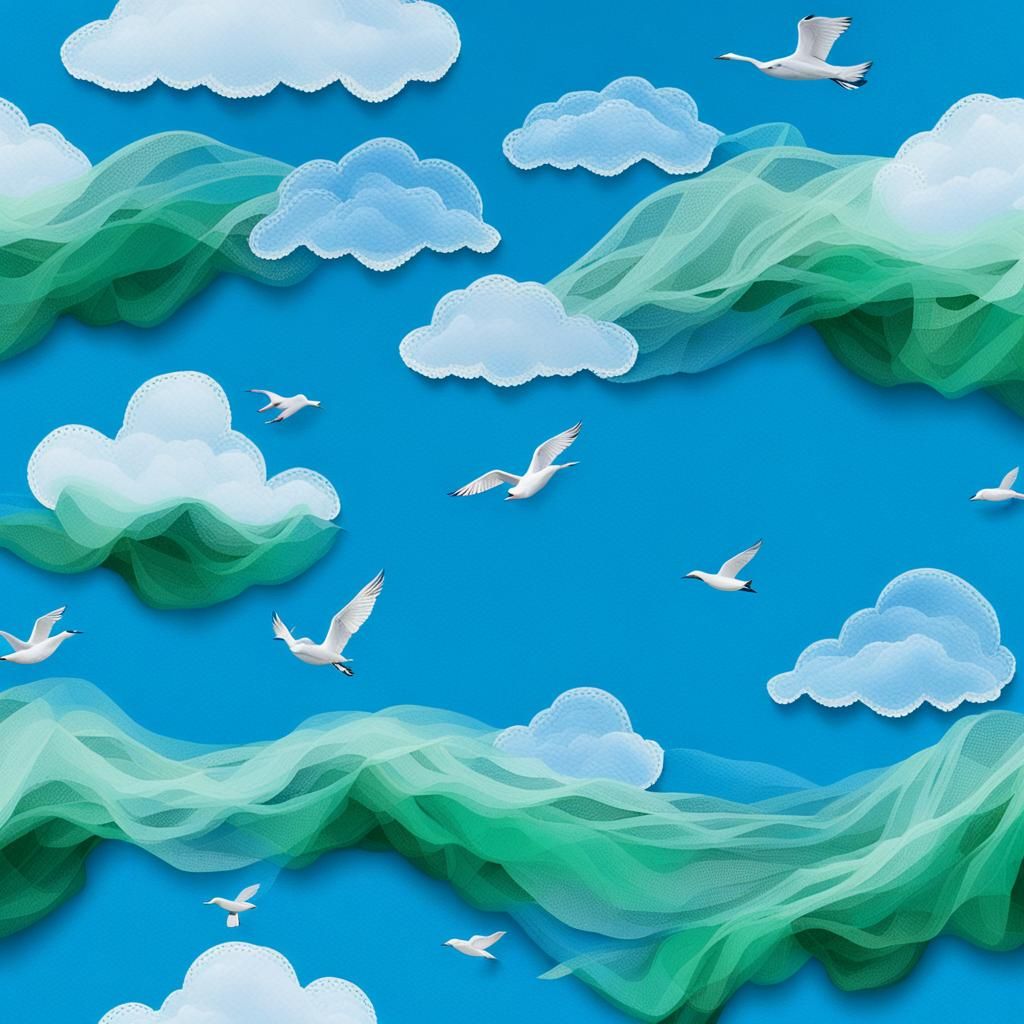 Tulle Seascape: Emerald Ocean and Azure Sky