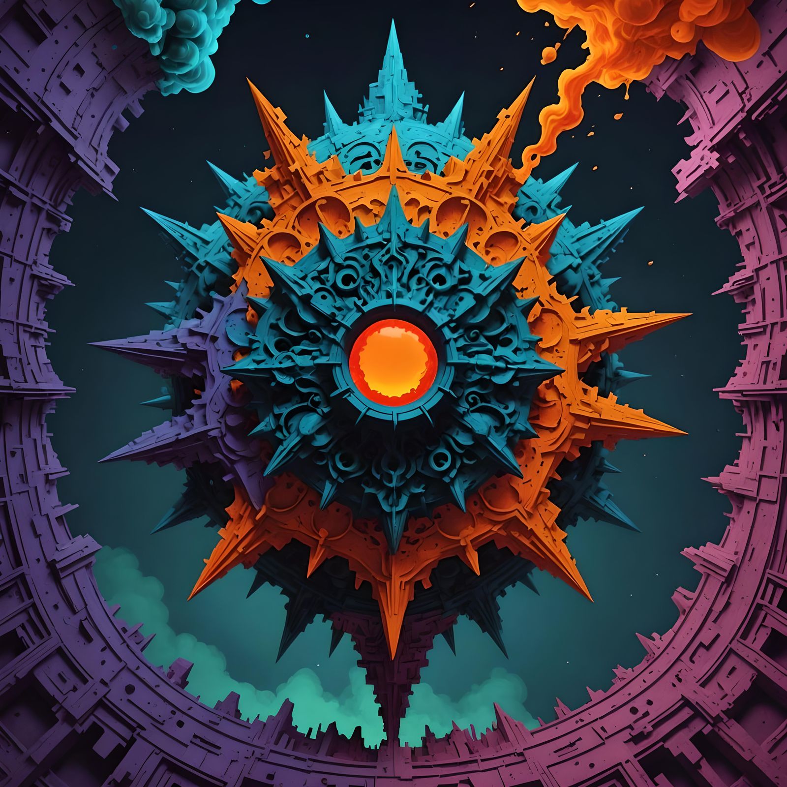 Geometric Horror in Analogous Colors: Mandelbulber 3D Art