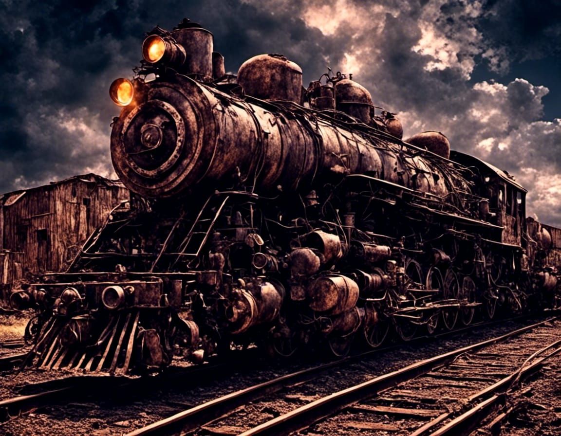 Post-Apocalyptic Train Engine in Watercolor Style