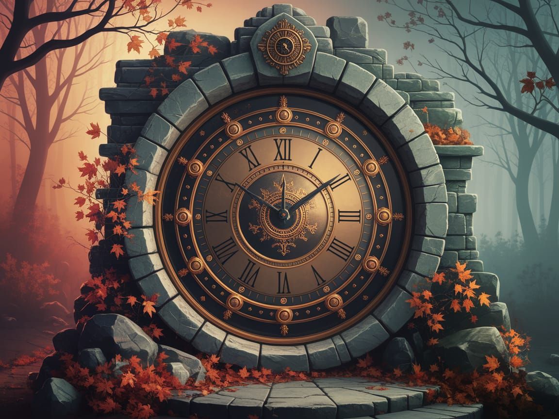 Mystical Timepiece Portal in Steampunk Fantasy