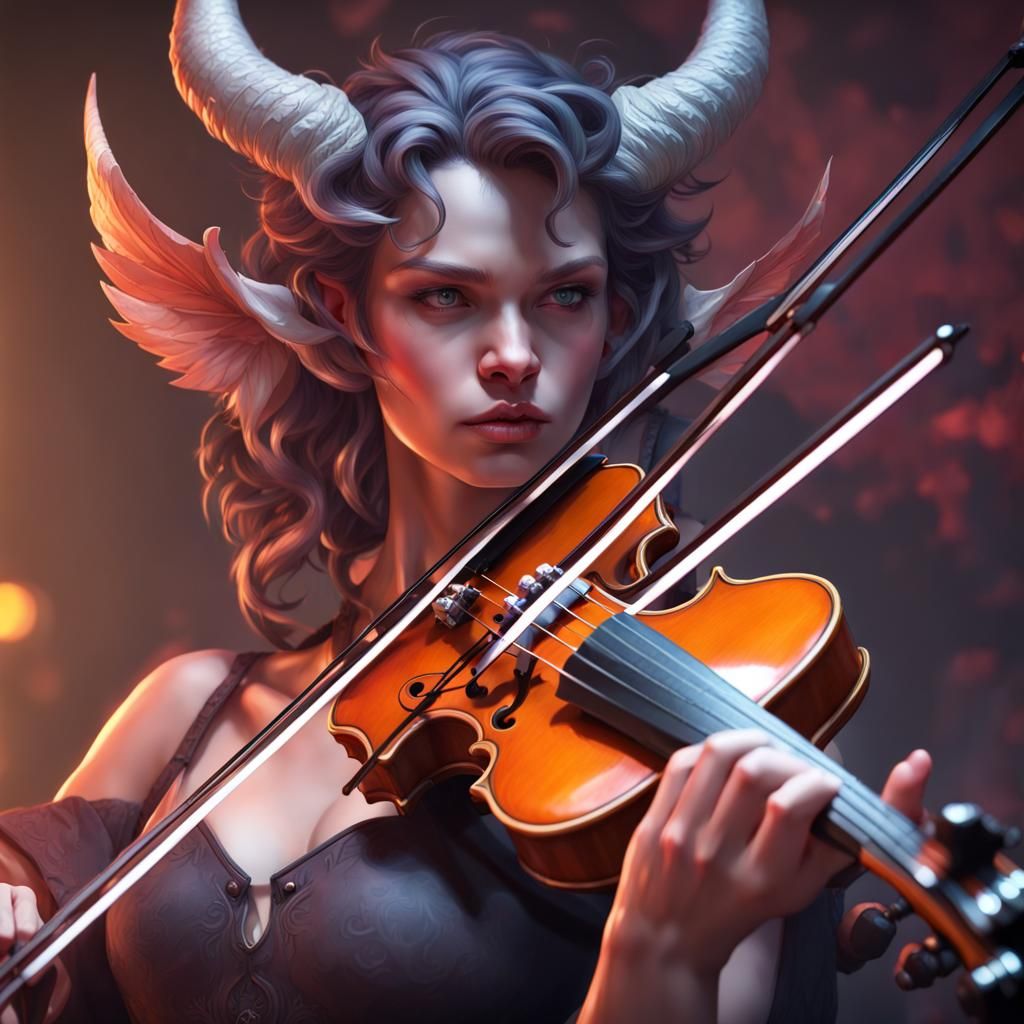 Detailed Demon Portrait Playing Violin