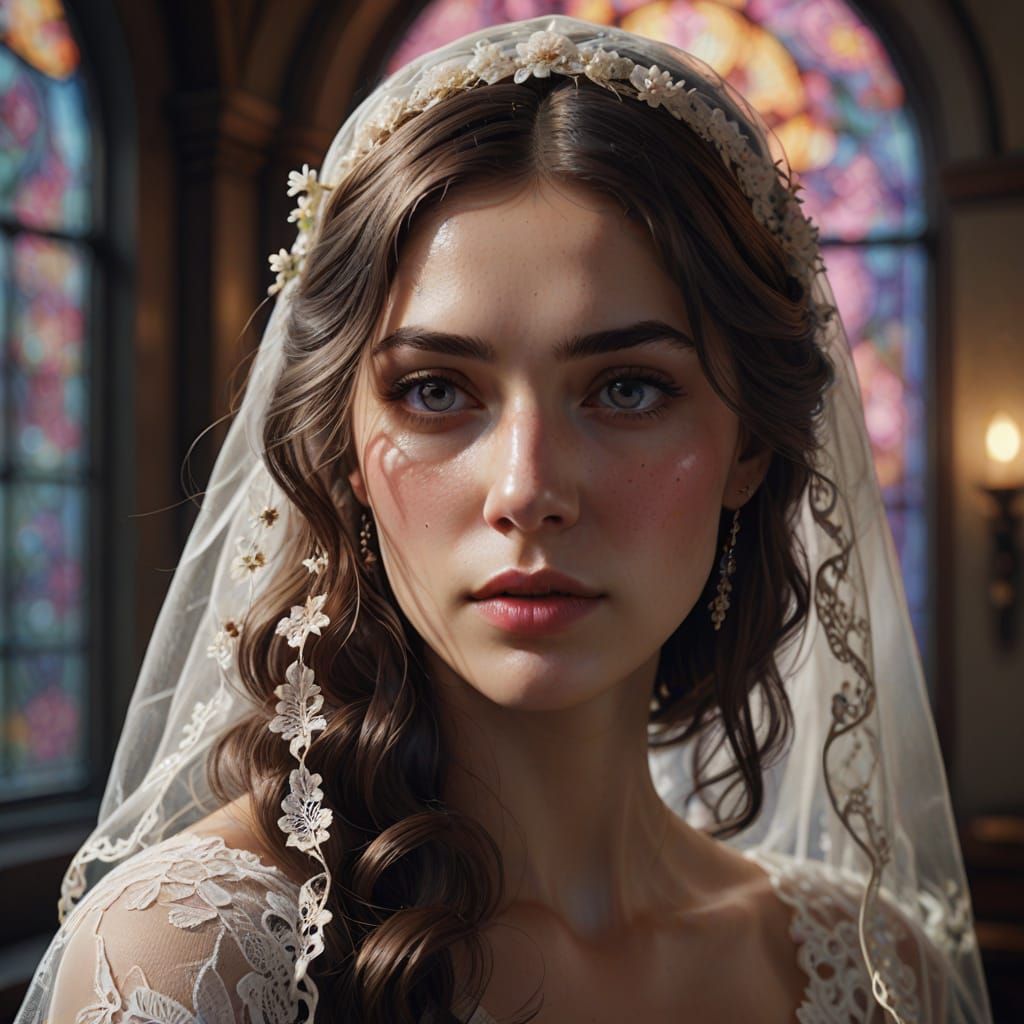 Cinematic Portrait of Bride in Lace Veil