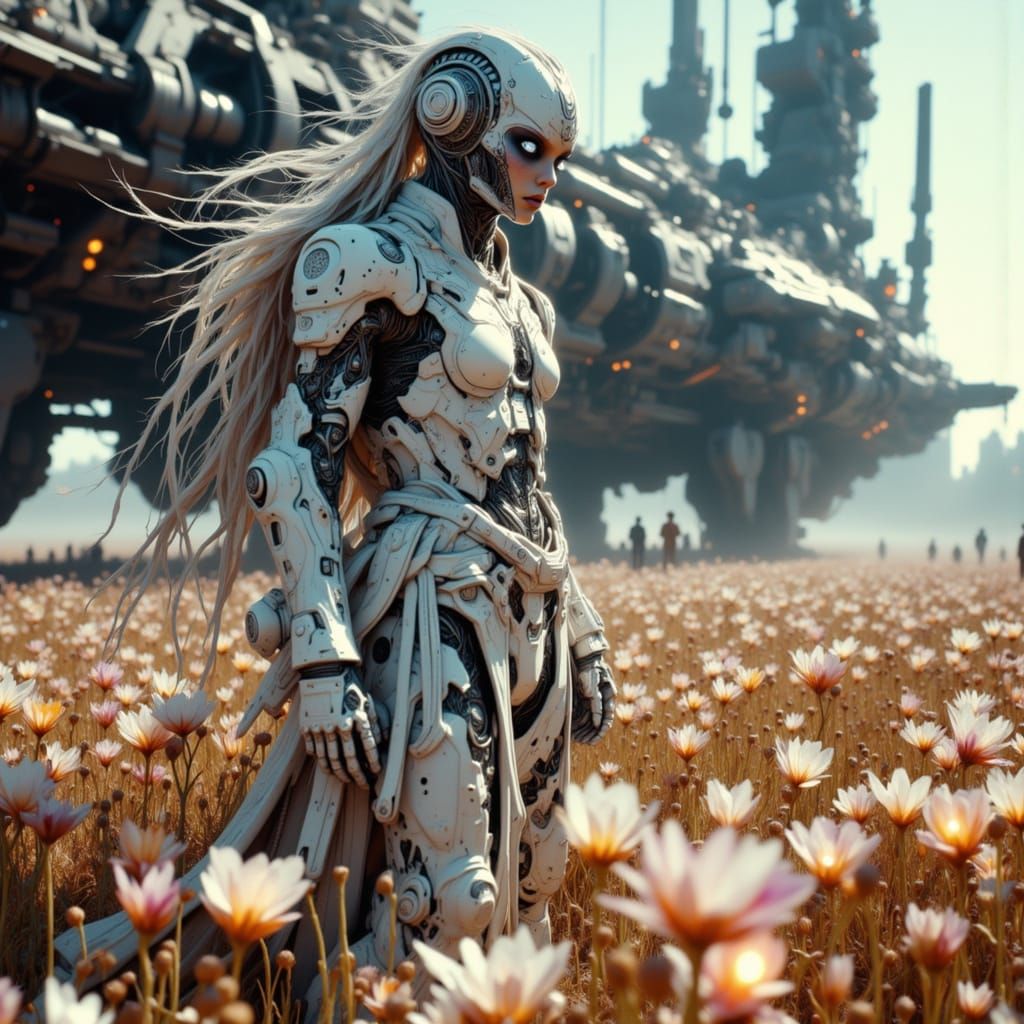 Alien Male Portrait in Bioluminescent Flower Meadow