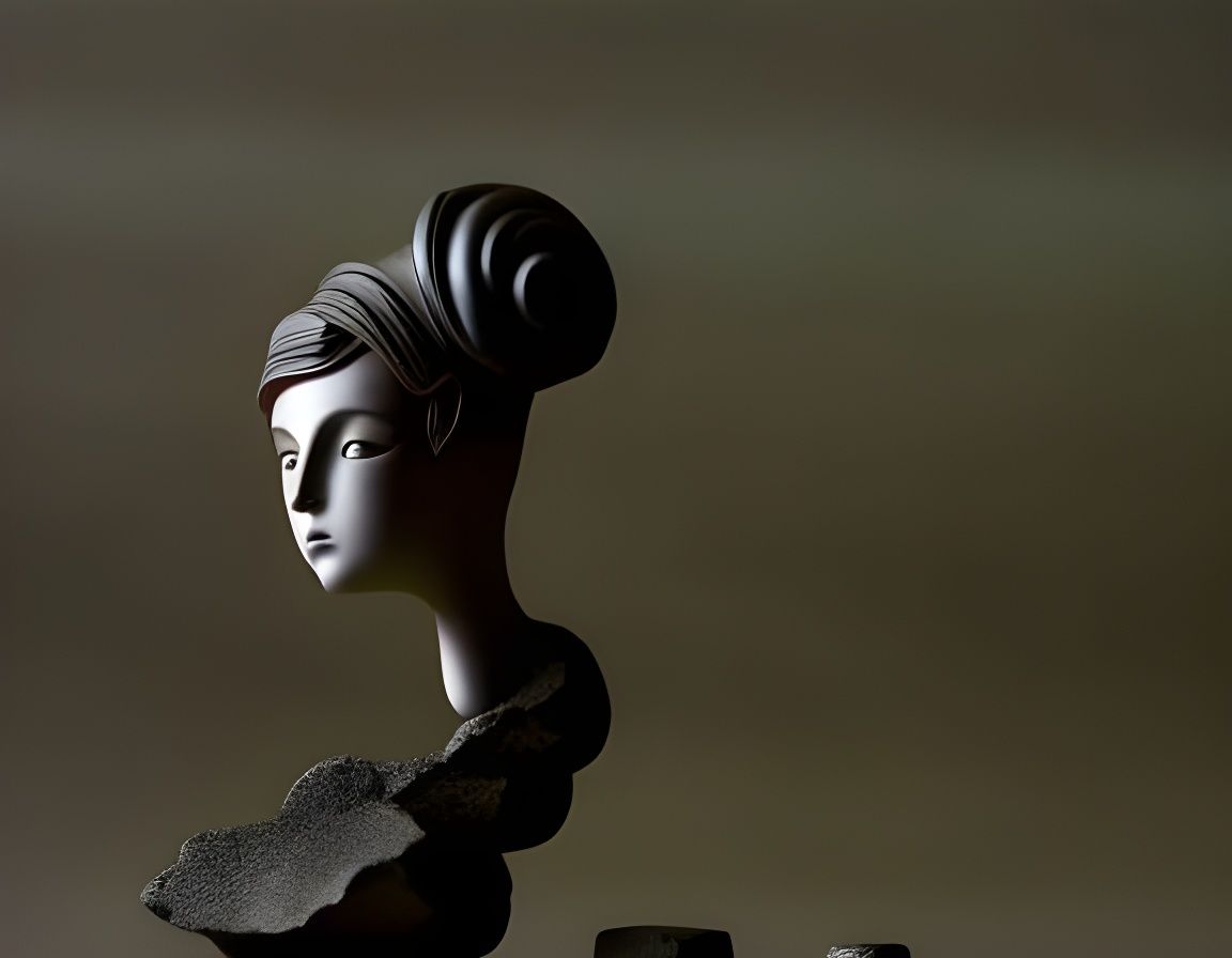 Detailed Miniature Diorama of Sculptures and Botanicals