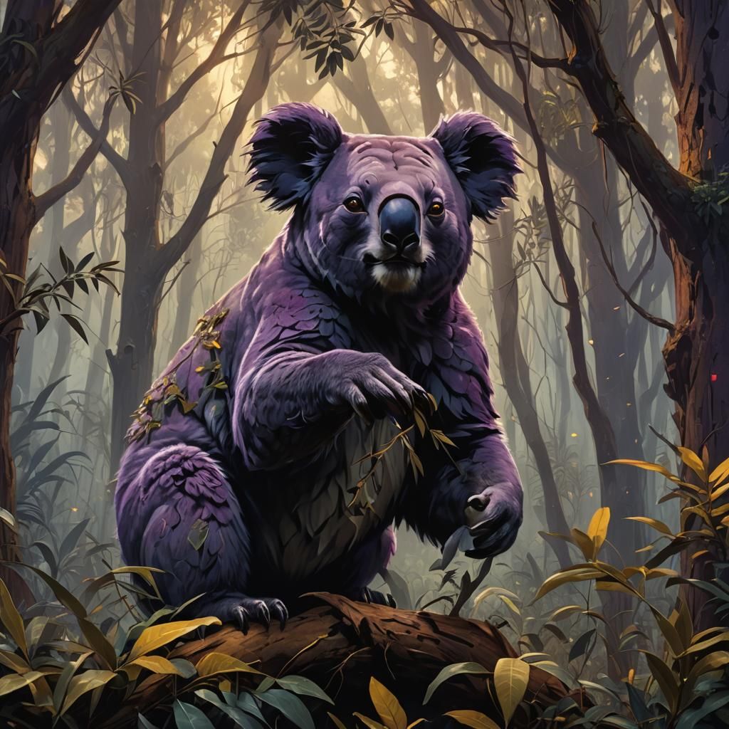 Aggressive Jaglion and Koala in Dark Fantasy Art