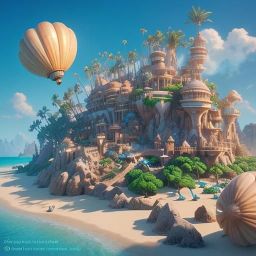 Person Surrounded by Shells in Vibrant 3D Style