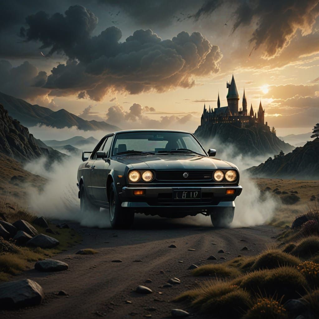 Sleek Nissan Skyline Soars Through Enchanted Clouds in a Mag...