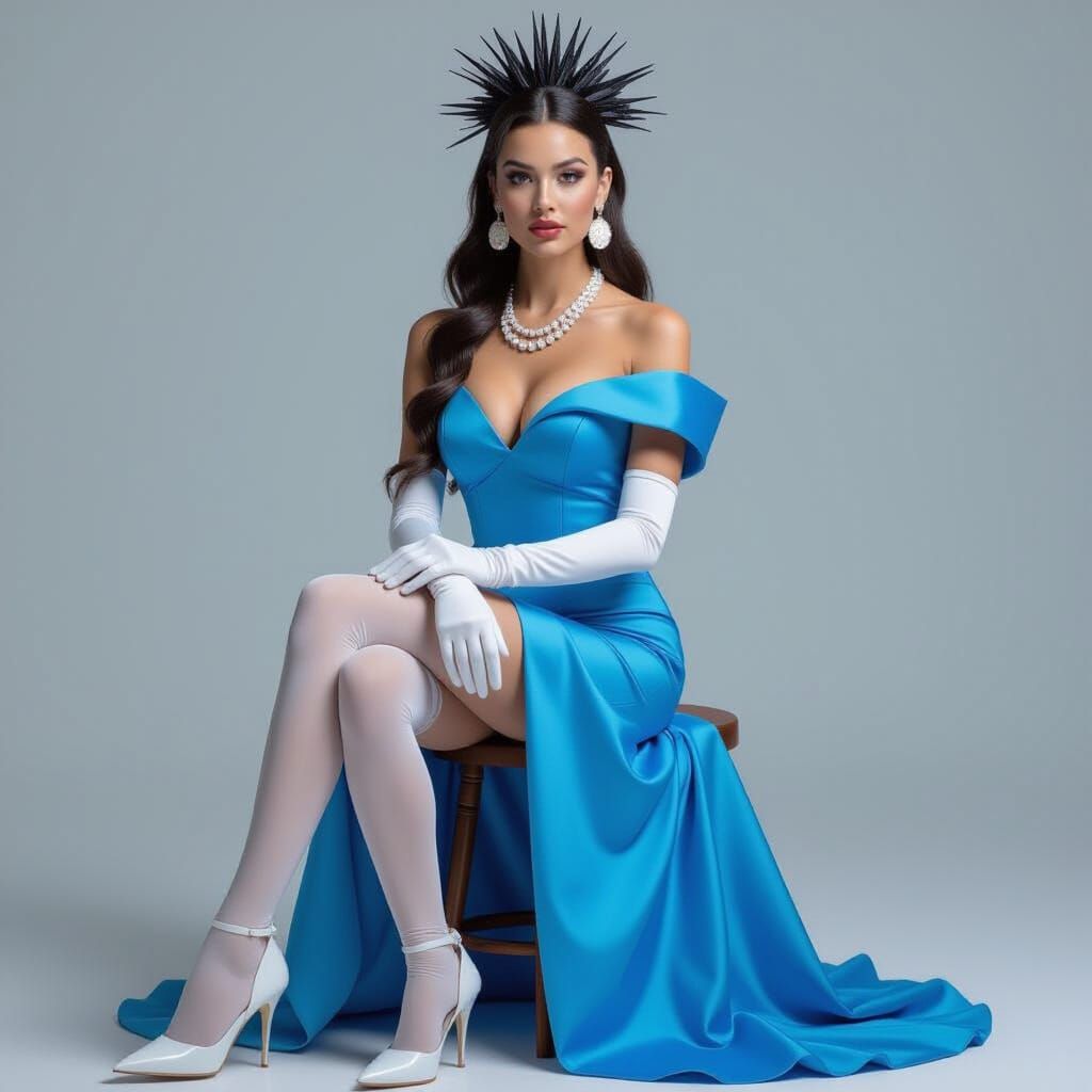 Elegant Woman in Blue Dress Digital Art