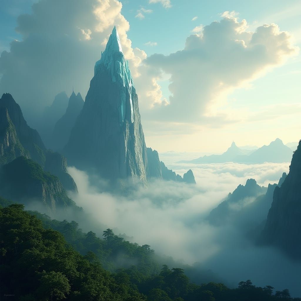 Ethereal Glass Towers Rise from the Misty Landscape