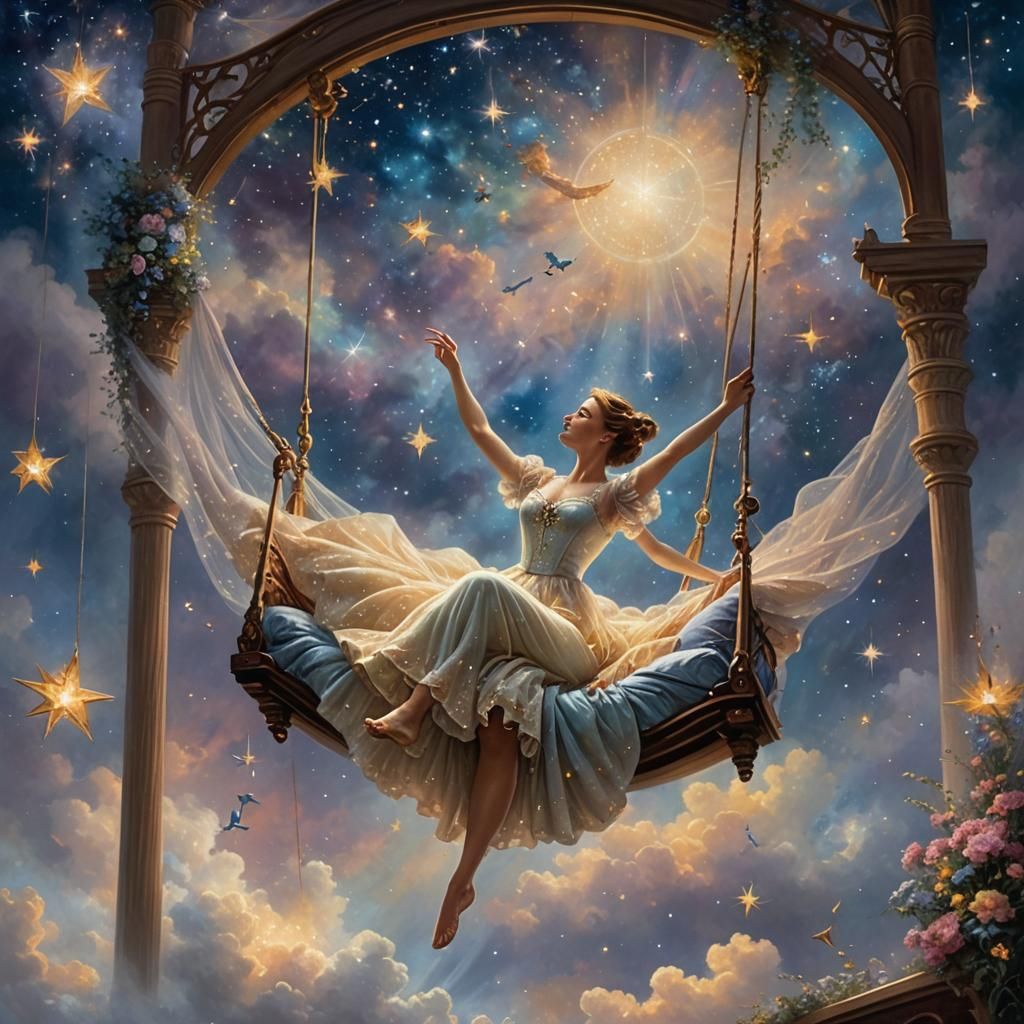 Dreaming Trapeze Artist in Cosmos, Ethereal Fantasy