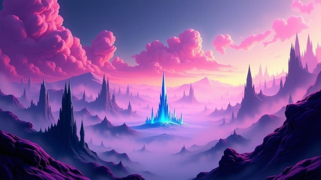 Surreal Landscape with Crystalline Spires, Matte Painting