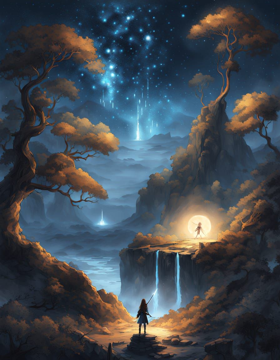 Fantasy Woman on Cliffside, Rococo Digital Art