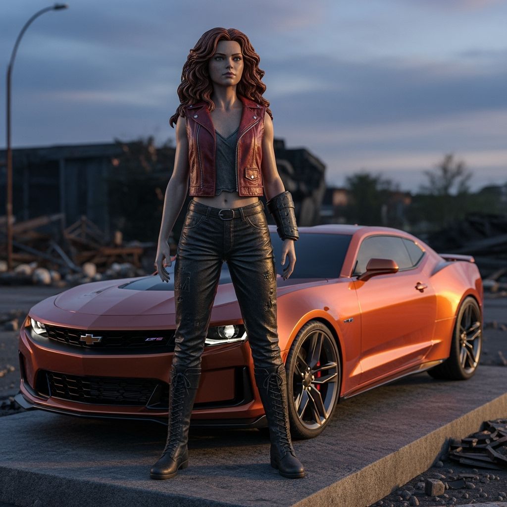 Bronze Statue of Merida Hawk in Post-Battle Urban Twilight