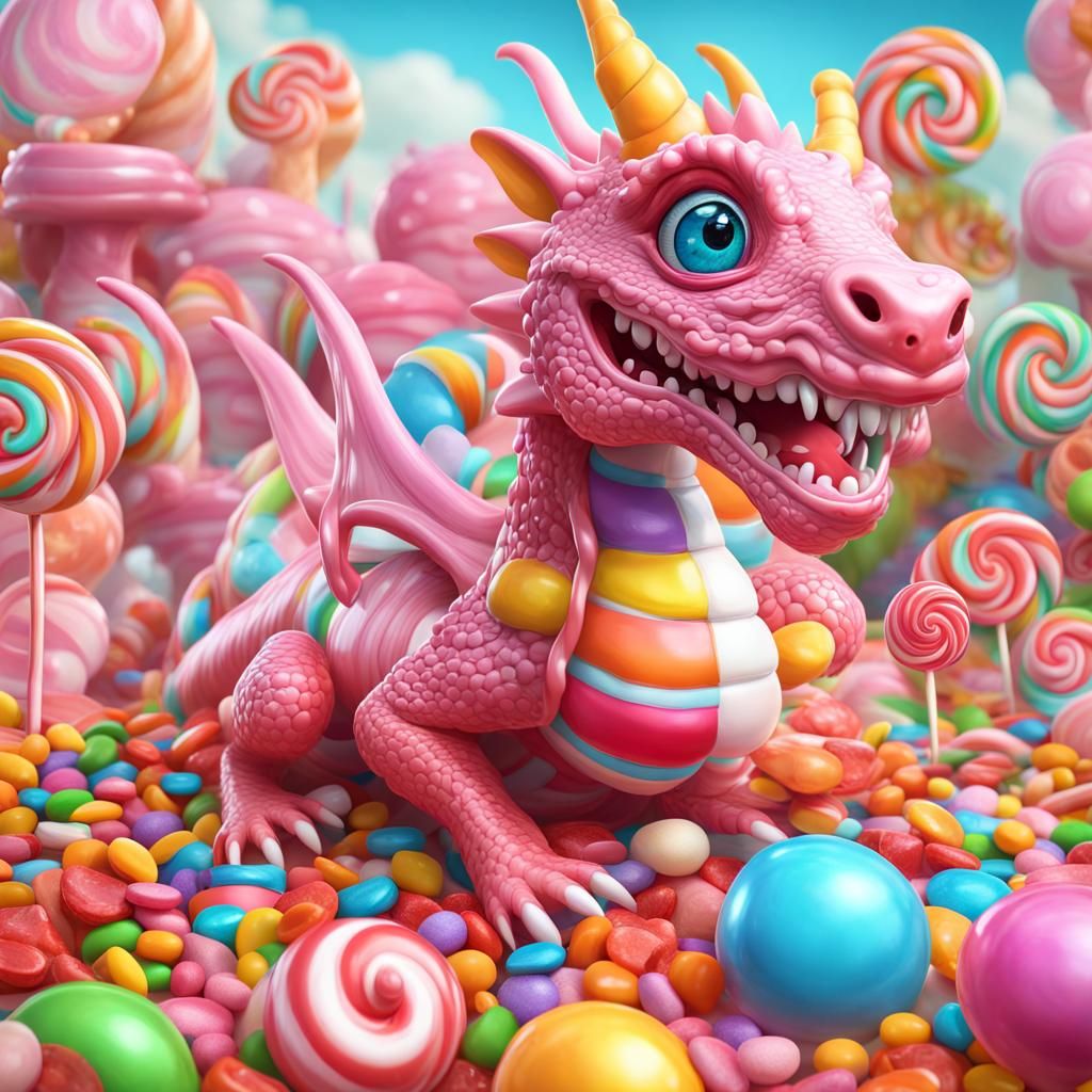 Candy Dragon in Candyland: Hyperrealistic Digital Illustrati...