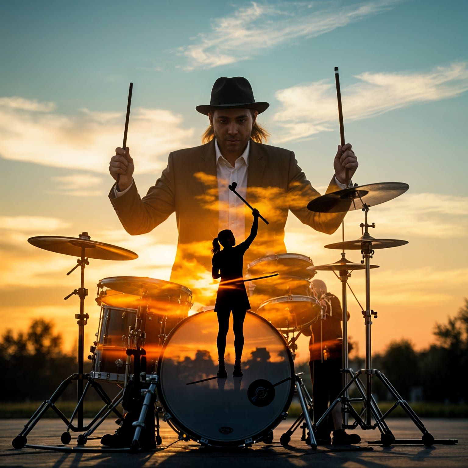 Double Exposure: Drummer, Chopsticks, Hockey & Play