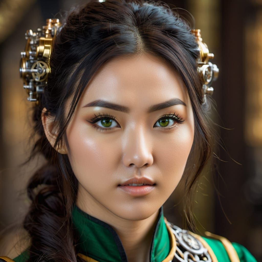 Striking Portrait of Asian Girl with Green Eyes