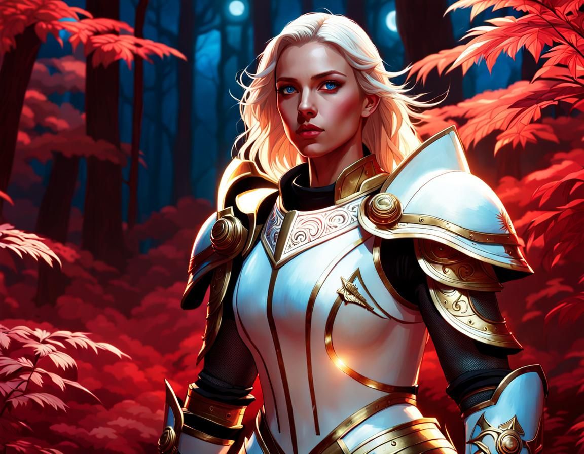 Paladin in Crimson Forest: Hyperrealistic Concept Art