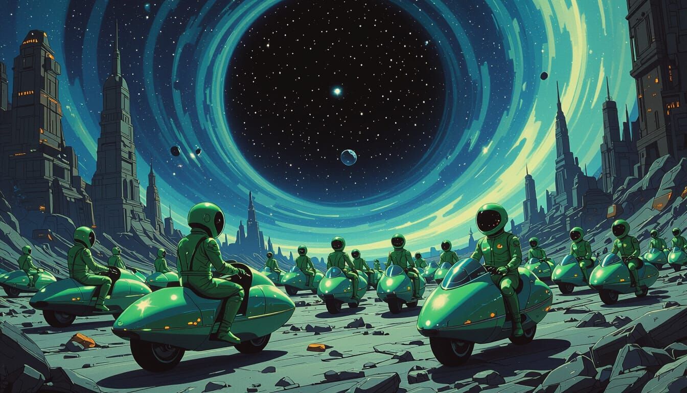 Little Green Men on Spacebikes Near Black Hole